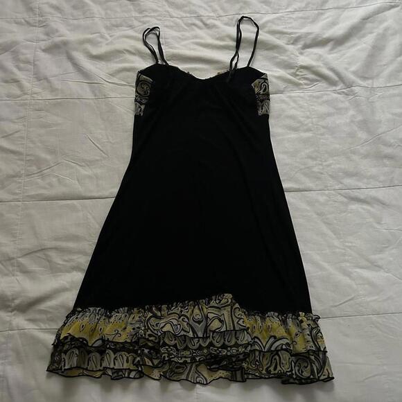 Y2K Dots yellow paisley ruffle blackmini dress with adjustable straps Size small - Picture 6 of 8